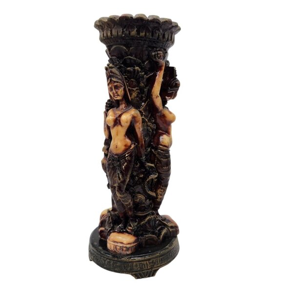 Vintage Fertility Goddess Resin Figurine 10" Snake Bird Dog Vase Candle Holder - Picture 4 of 8